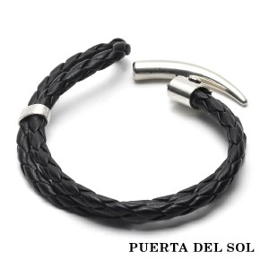 PUERTA DEL SOL 象牙 留め具 シック 編込み レザーブレス ブレスレット シルバー950 ユニセックス シルバーアクセサリー 銀 SV950 ブリタ