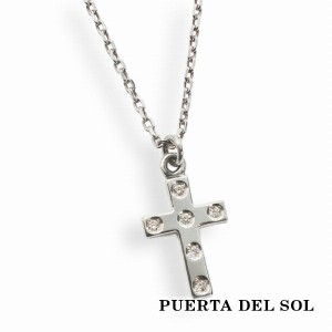 PUERTA DEL SOL 小ぶり クロス ダイヤモンド ネックレス(チェーン付き) シルバー950 ユニセックス シルバーアクセサリー 銀 SV950 ブリタ