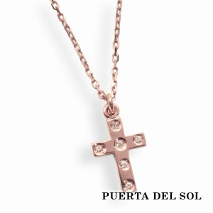 PUERTA DEL SOL 小ぶり クロス ダイヤモンド ネックレス(チェーン付き) ピンクゴールド K10 10金 ユニセックス ゴールドアクセサリー チ