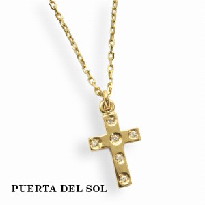 PUERTA DEL SOL 小ぶり クロス ダイヤモンド ネックレス(チェーン付き) イエローゴールド K18 18金 ユニセックス ゴールドアクセサリー 