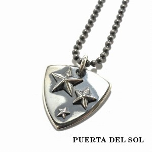 PUERTA DEL SOL スリースター ピック ロック パンク ロングネックレス(チェーン付き) シルバー950 ユニセックス シルバーアクセサリー 銀