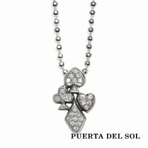 PUERTA DEL SOL トランプスート ネックレス(チェーン付き) ジルコニア シルバー950 ユニセックス シルバーアクセサリー 銀 SV950 ブリタ