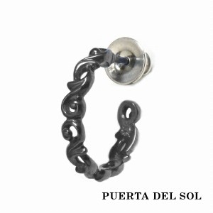 PUERTA DEL SOL ブラック スクロール 唐草模様 フープ ピアス ブラック シルバー950 チタンコーティング ユニセックス シルバーアクセサ