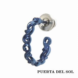 PUERTA DEL SOL ブルー スクロール 唐草模様 フープ ピアス ブルー シルバー950 チタンコーティング ユニセックス シルバーアクセサリー 