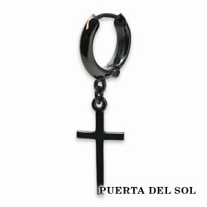 PUERTA DEL SOL クロス ブラック 開閉式 フープ ピアス ブラック シルバー950 チタンコーティング ユニセックス シルバーアクセサリー 銀