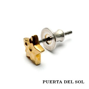 PUERTA DEL SOL ハンマーパターン クレーター スター ピアス イエローゴールド K18 18金 ユニセックス ゴールドアクセサリー ピアス イヤ