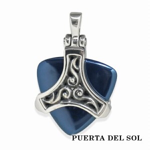 PUERTA DEL SOL ギターピック ペンダント(チェーンなし) ブルー シルバー950 チタンコーティング ユニセックス シルバーアクセサリー 銀 