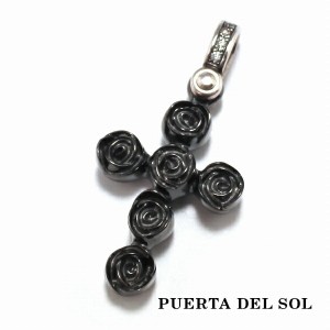 PUERTA DEL SOL Blue ROSE バラ 薔薇 クロス 十字架 ペンダント(チェーンなし) ブラック シルバー950 チタンコーティング ユニセックス