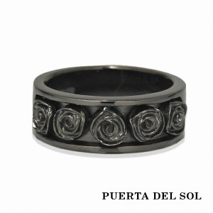 PUERTA DEL SOL Five Rose 花弁 ローズ 薔薇 バラ リング(7号〜23号) ブラック シルバー950 チタンコーティング ユニセックス シルバーア