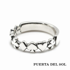 PUERTA DEL SOL スペード ハート クラブ ダイヤ トランプスート 図柄 リング(5号〜23号) シルバー950 ユニセックス シルバーアクセサリー