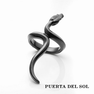 PUERTA DEL SOL 蛇 スネーク リング(7号〜23号) ブラック シルバー950 チタンコーティング ユニセックス シルバーアクセサリー 銀 SV950