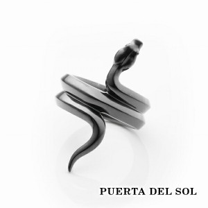 PUERTA DEL SOL 蛇 スネーク リング(7号〜23号) ブラック シルバー950 チタンコーティング ユニセックス シルバーアクセサリー 銀 SV950