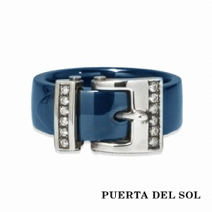 PUERTA DEL SOL ベルト バックル 太身 リング(7号〜25号) ブルー シルバー950 チタンコーティング ユニセックス シルバーアクセサリー 銀