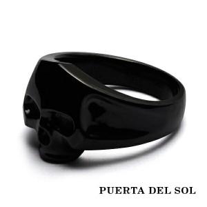 PUERTA DEL SOL エッジ ソリッド スカル リング(9号〜23号) ブラック シルバー950 チタンコーティング ユニセックス シルバーアクセサリ