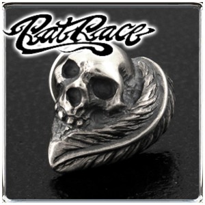 【RAT RACE(ラットレース)】フェザーハートウィズスカルシルバーピアス(1P 片耳用)シルバー925 silver メンズ 男性用 ピアス 片耳 ブラン