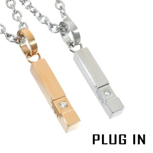PLUG IN 選べる2カラー ダイヤモンド スティック バー ネックレス シルバー ピンクゴールド ペンダント サージカルステンレス 金属アレル