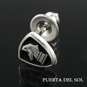 PUERTA DEL SOL ロゴ エンブレム ピアス 1P 片耳用 シルバーアクセサリー シルバー950 チタンポスト チェス ナイト 騎士 シールド 盾 華