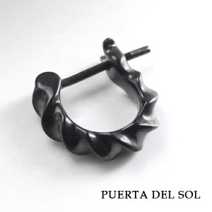 PUERTA DEL SOL 12.5mm インパラホーン ブラック フープピアス 1P 片耳用 ピアス シルバーアクセサリー シルバー950 チタンコーティング 