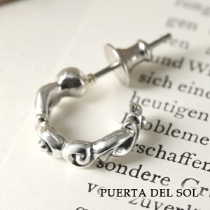 PUERTA DEL SOL 14mm 透かし アラベスク フープピアス 1P 片耳用 ピアス シルバーアクセサリー シルバー950 チタンポスト 唐草模様 さり