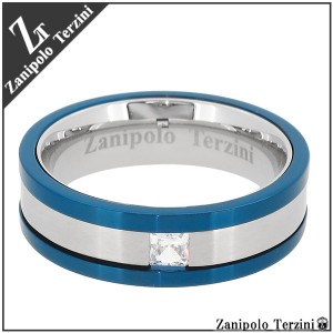 ジルコニア＆ブルーライン サージカルステンレス リング（15〜21号) 【Zanipolo Terzini】 /メンズ 指輪 シンプル