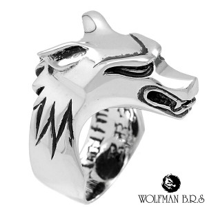 ウルフマン ウォーウルフ リング 15〜23号 指輪 狼 オオカミ シルバーリング メンズ ウルフマンBRS 大ぶり ハード リアル 動物 生き物 ブ