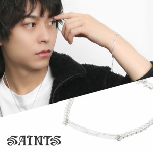 SAINTS セインツ LOVE&PEACE タグ プレート ブレスレット シルバー925 喜平チェーン シルバーアクセサリー シルバーブレスレット 英字 メ