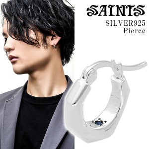 SAINTS セインツ サファイア ハンマーアイ シルバーピアス 1P 片耳用 槌目 メンズ シルバーピアス フープピアス シルバー925 シルバー ブ