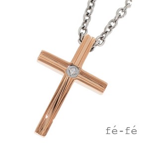 fe-fe ダイヤモンド ピンク クロス サージカルステンレス ネックレス 金属アレルギー ステンレス シンプル おしゃれ ペンダント 十字架