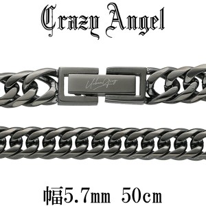 クレイジーエンジェル Crazy Angel サージカルステンレス メタルブラック 6面カットダブル喜平チェーン 幅5.7mm 50cm ネックレス ブラン