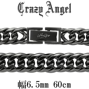 クレイジーエンジェル Crazy Angel サージカルステンレス メタルブラック 6面カットダブル喜平チェーン 幅6.5mm 60cm ネックレス ブラン