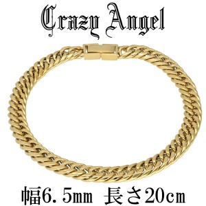クレイジーエンジェル Crazy Angel サージカルステンレス ゴールドカラー 6面カットダブル喜平チェーン 幅6.5mm 20cm ブレスレット ブラ