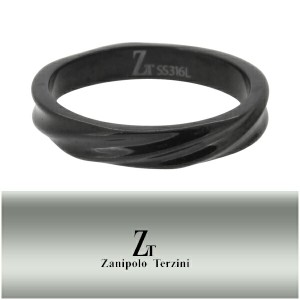 【Zanipolo Terzini】ツイストライン ブラックカラー サージカルステンレス リング（13〜20号)/メンズ/指輪/金属アレルギー
