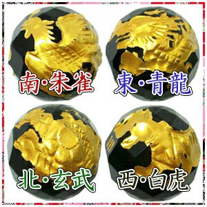 【四神獣手彫りカットオニキス/金】 12mm玉・丸ビーズ 四神4玉セット /天然石/パワーストーン/バラ売り/お守り/開運/