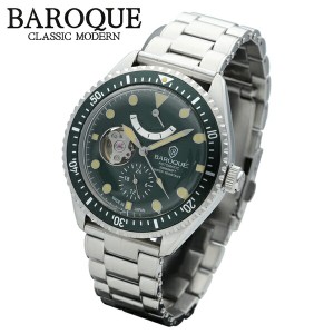 BAROQUE グリーン 腕時計 BA3006シリーズ ブランド ウォッチ BA3006S-03M 時計 メンズ 紳士 かっこいい 自動巻き スケルトン ステンレス