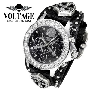 VOLTAGE ヴォルテージ SENTINEL 9 ブラック 腕時計 メンズ ブランド 時計 腕 革ベルト ベルト 革 セイコー クロノグラフ スカル ドクロ