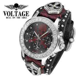 VOLTAGE ヴォルテージ SENTINEL 9 レッド 腕時計 メンズ ブランド 時計 腕 革ベルト ベルト 革 セイコー クロノグラフ スカル ドクロ