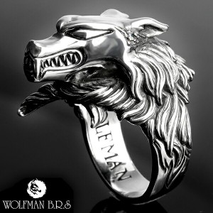 ウルフマン ダークナイツ ウルフ リング 17〜21号 指輪 狼 オオカミ シルバーリング メンズ 男性 動物 生き物 アニマル モチーフ 石付き