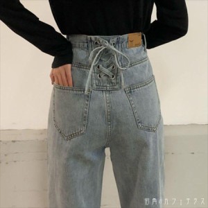 ボトムス パンツ デニムパンツ フレア Aライン ロング ロング丈 マキシ マキシ丈 編み上げ リボン かわいい 大人可愛い 大人女子 シンプ