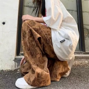 ワイドパンツ レディース アーバンモードな パンツ ルーズシルエット ワイドパンツ 花柄 ズボン ファション コーデュロイ ボタニカル プ