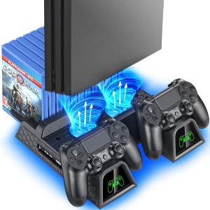 PS4スタンド PS4 PRO 縦置き 本体冷却 2台PS4コントローラー充電 OIVO PS4冷却ファン ソフト収納 PS4/PS4 Pro/Slim/スリム 高互換性 LED
