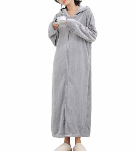 [スーパーオラ] パジャマ レディース 着る毛布 ガウン ネグリジェ もこもこ ルームウエア フード付き 長袖 ロング 部屋着 前開き 暖かい 