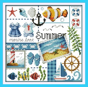 クロスステッチ刺繍キット Awesocrafts 夏の四季 図柄印刷 DIY 初心者ホームの装飾 Cross Stitch (夏)