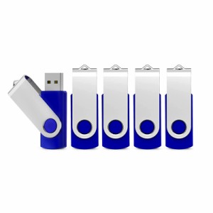 KEXIN USBメモリ 2GB 5個セット USB 2.0 フラッシュドライブ 回転式 データ転送 USBメモリースティック Windows PCに対応（青色）