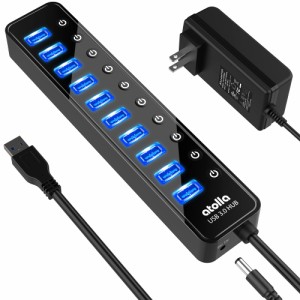 USB3.0ハブ 電源付き atolla USB ハブ 10ポート USBハブ セルフパワー/バスパワー USB Hub 5Gbps高速データ伝送 USB3.0 拡張 独立スイッ