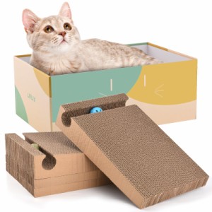 LIFLIX 猫 爪研ぎ 段ボール 箱型 おもちゃボール付き 猫 つめとぎ 4枚入り 猫ベッド兼用 経済的 掃除楽 38×25×15cm