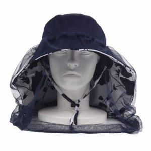 EBISSY 虫除けネット付き帽子 つば広  取り外し可能 あご紐 防虫ネット  日よけ帽子 レディース おしゃれ 紫外線対策 (ブルー)