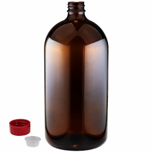遮光瓶 中栓付 褐色 1000ml（1L）サイズ 詰め替え用ボトル ガラス瓶 空容器 茶色ビン 消毒用アルコール対応 大容量 保存用 詰め替え容器 