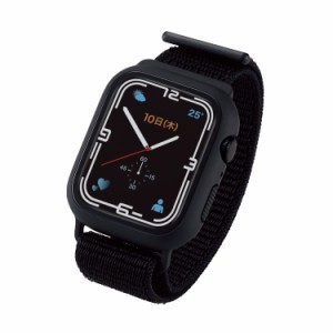エレコム Apple Watch (アップルウォッチ) ケース カバー バンド一体型 45mm [Apple Watch 8 7 対応] ガラス フルカバー ファブリック ブ
