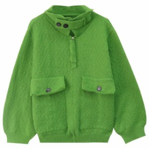 アウター レディース 緑 グリーン ジャケット キャンディーカラー 長袖 ハイネック タートルネック ポケット セーター ニット ファスナー