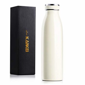 Love-KANKEI 水筒 マグボトル ステンレスボトル 真空断熱 保温 保冷 軽量 牛乳瓶 直飲み 500ML アイボリー